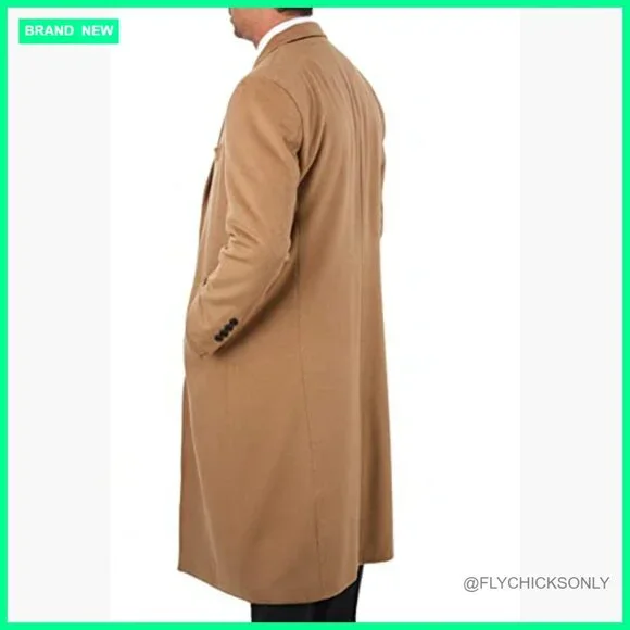 Wool Cashmere Blend Full Length Overcoat for Men